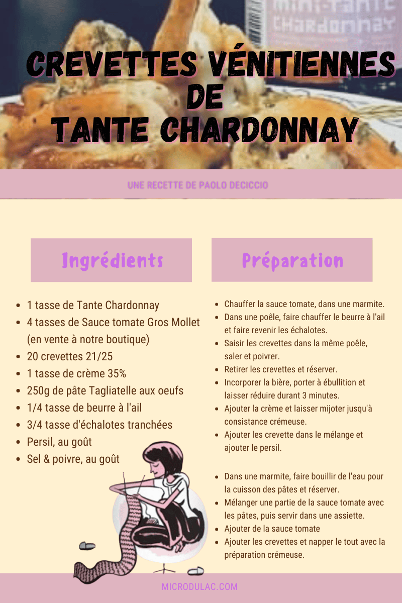 Crevettes vénitiennes à la Tante Chardonnay - Microbrasserie du Lac St-Jean